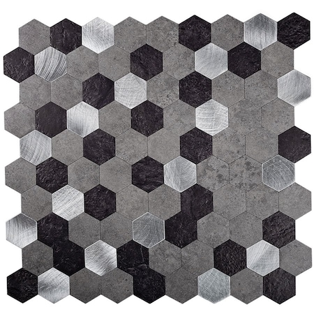 Apollo Tile 1.25 in. Silver/Beige Hexagon 17.58 sq.ft 11.25 in. X11.25 in. Peel&Stick Tile, 10PK TCPLST9906